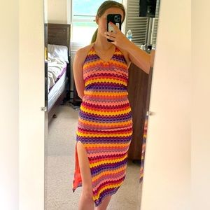 Colorful Beach Dress with Open Back and Leg Slit